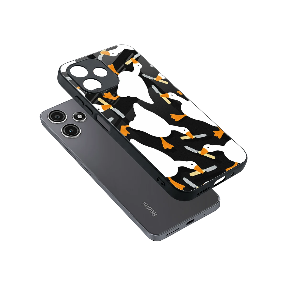 Quack Attack sleek redmi 12 5g cover with tempered glass back and TPU edges