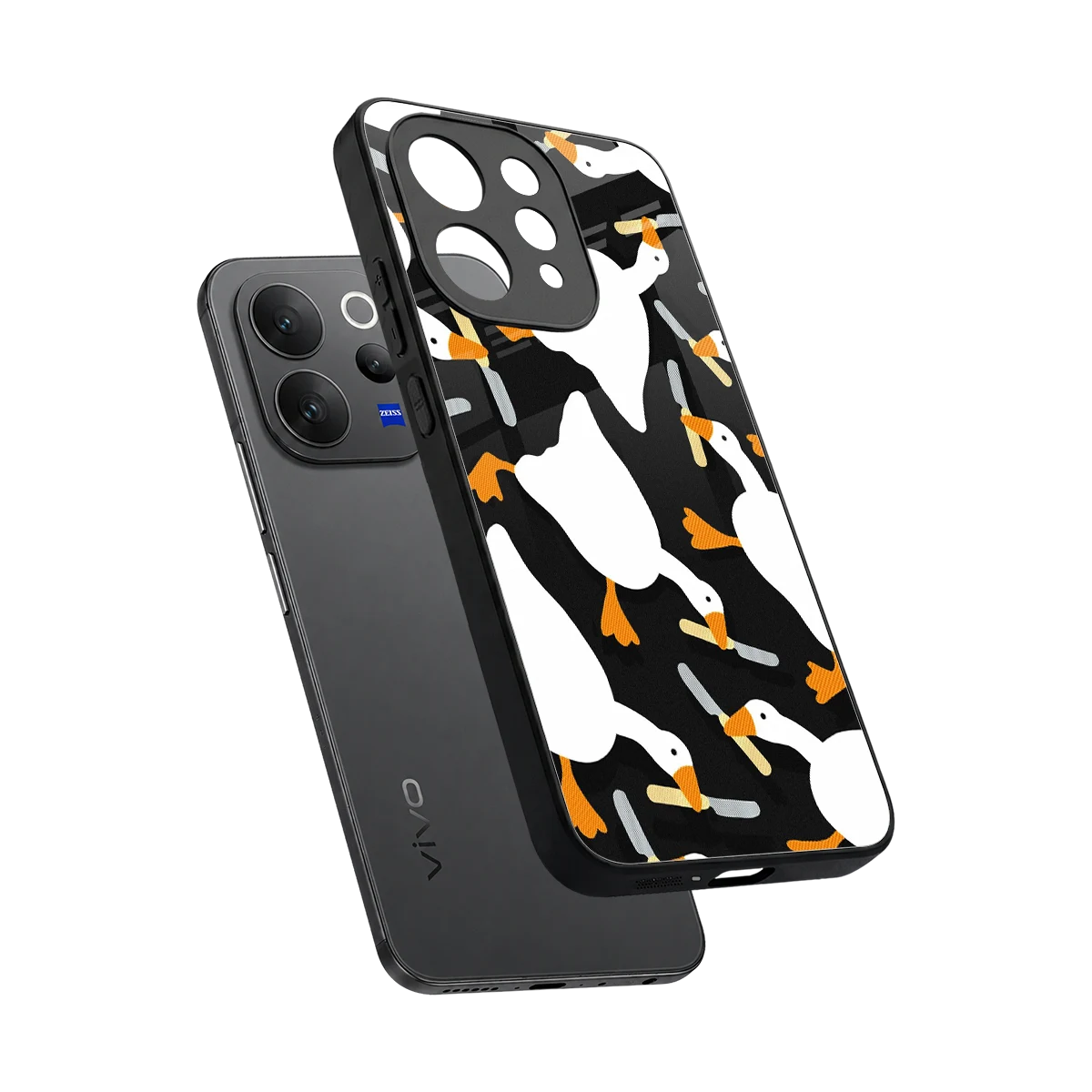 Quack Attack sleek vivo v70 elite cover with tempered glass back and TPU edges