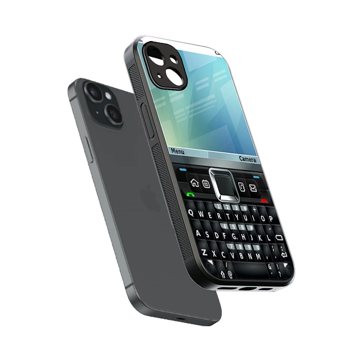 Qwerty Keypad sleek iphone 14 plus cover with tempered glass back and TPU edges