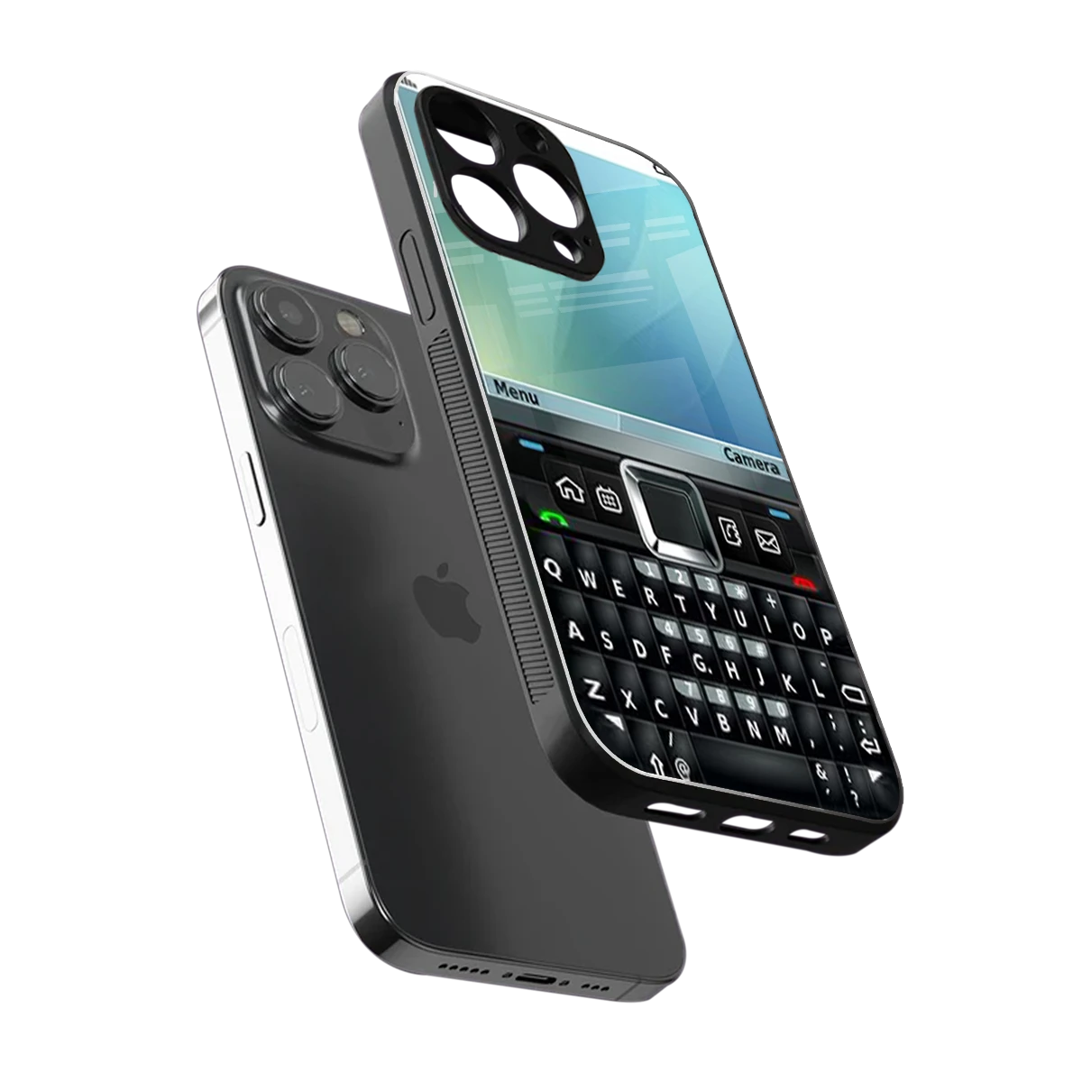 Qwerty Keypad sleek iphone 15 pro max cover with tempered glass back and TPU edges