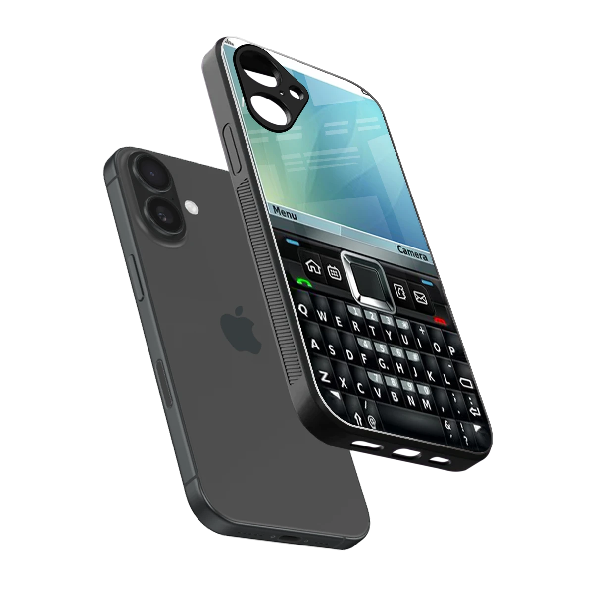 Qwerty Keypad sleek iPhone 16 cover with tempered glass back and TPU edges