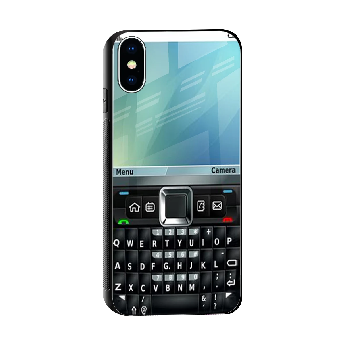 Qwerty Keypad sleek iphone xs cover with tempered glass back and TPU edges