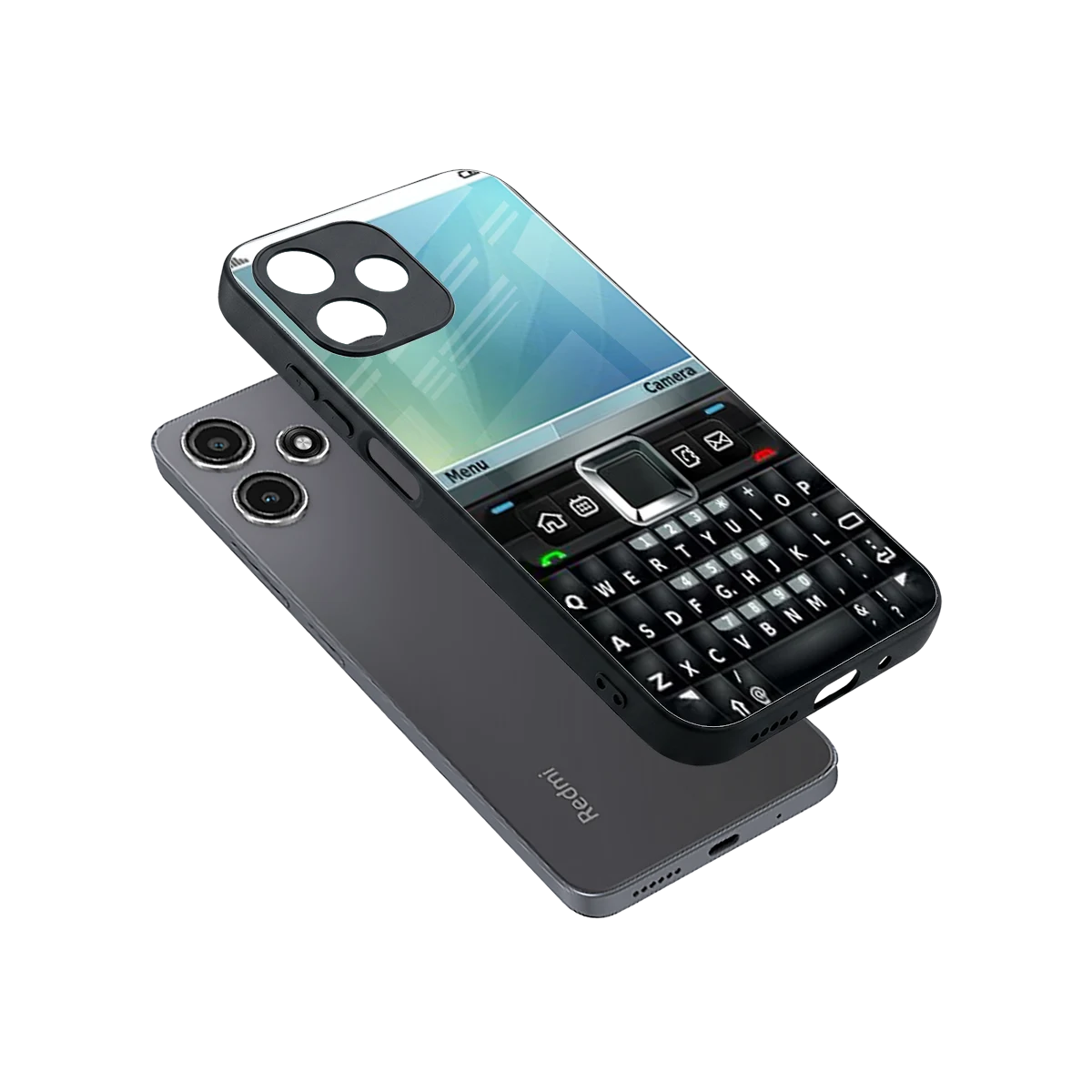 Qwerty Keypad sleek redmi 12 5g cover with tempered glass back and TPU edges