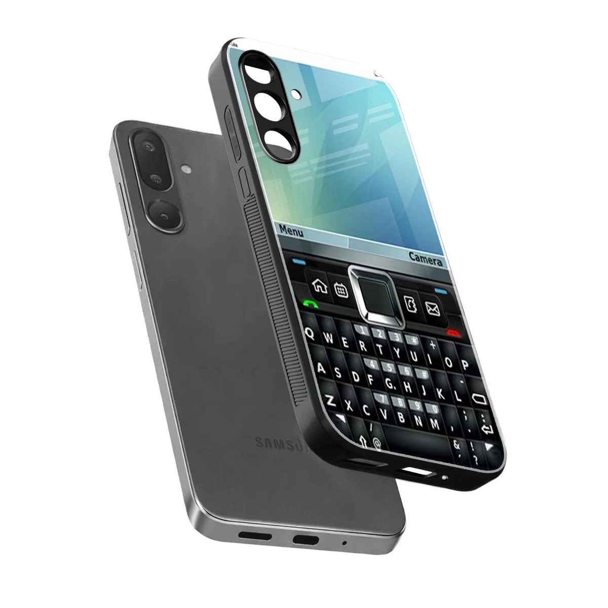 Qwerty Keypad sleek samsung galaxy m56 5g cover with tempered glass back and TPU edges