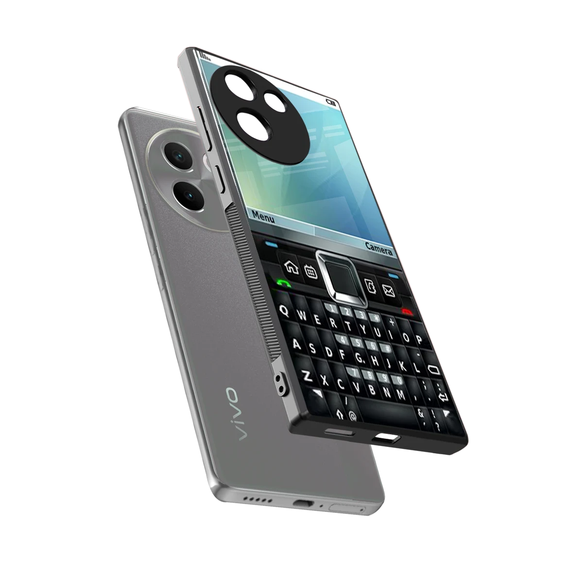 Qwerty Keypad sleek vivo v30e cover with tempered glass back and TPU edges