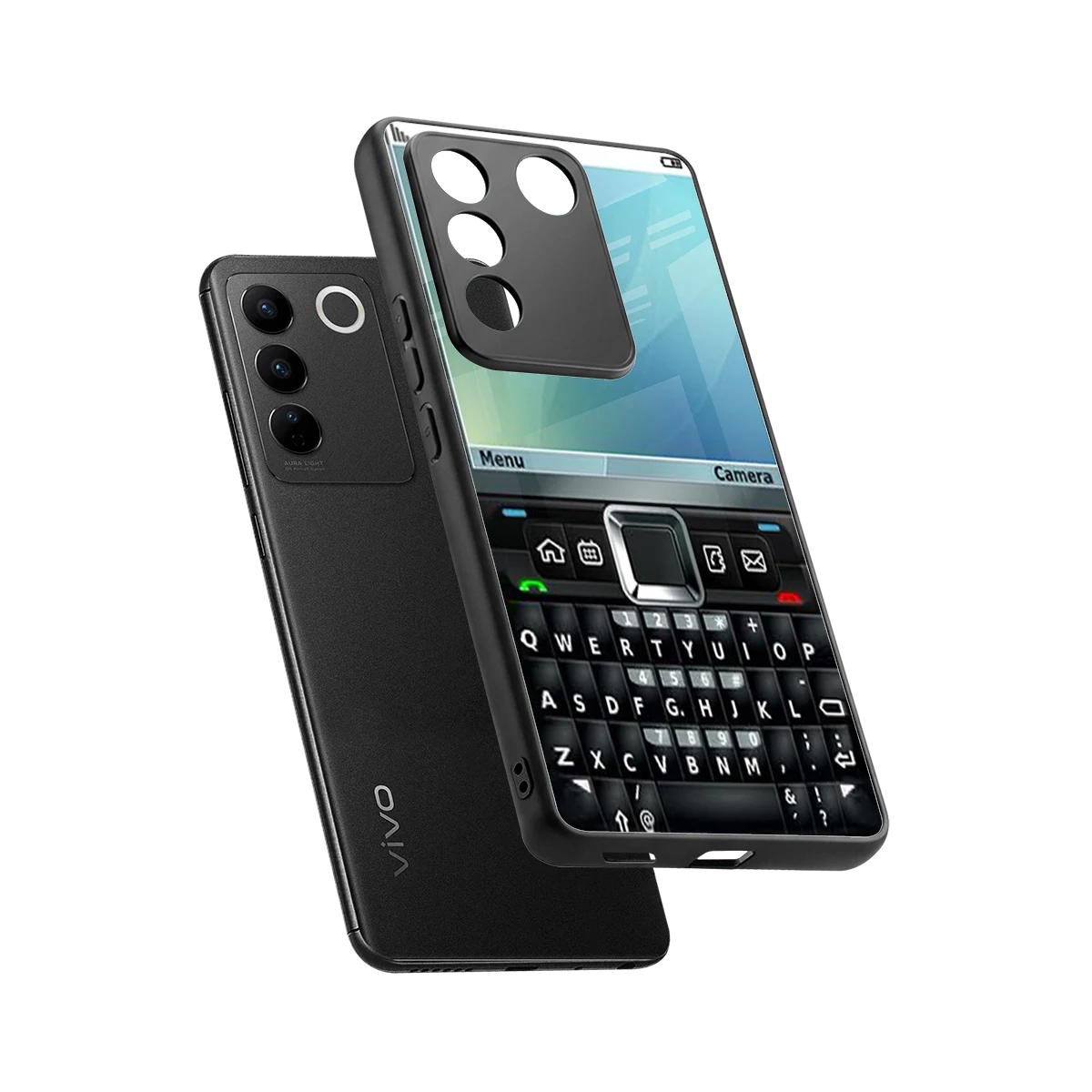 Qwerty Keypad sleek vivo v27 5g cover with tempered glass back and TPU edges