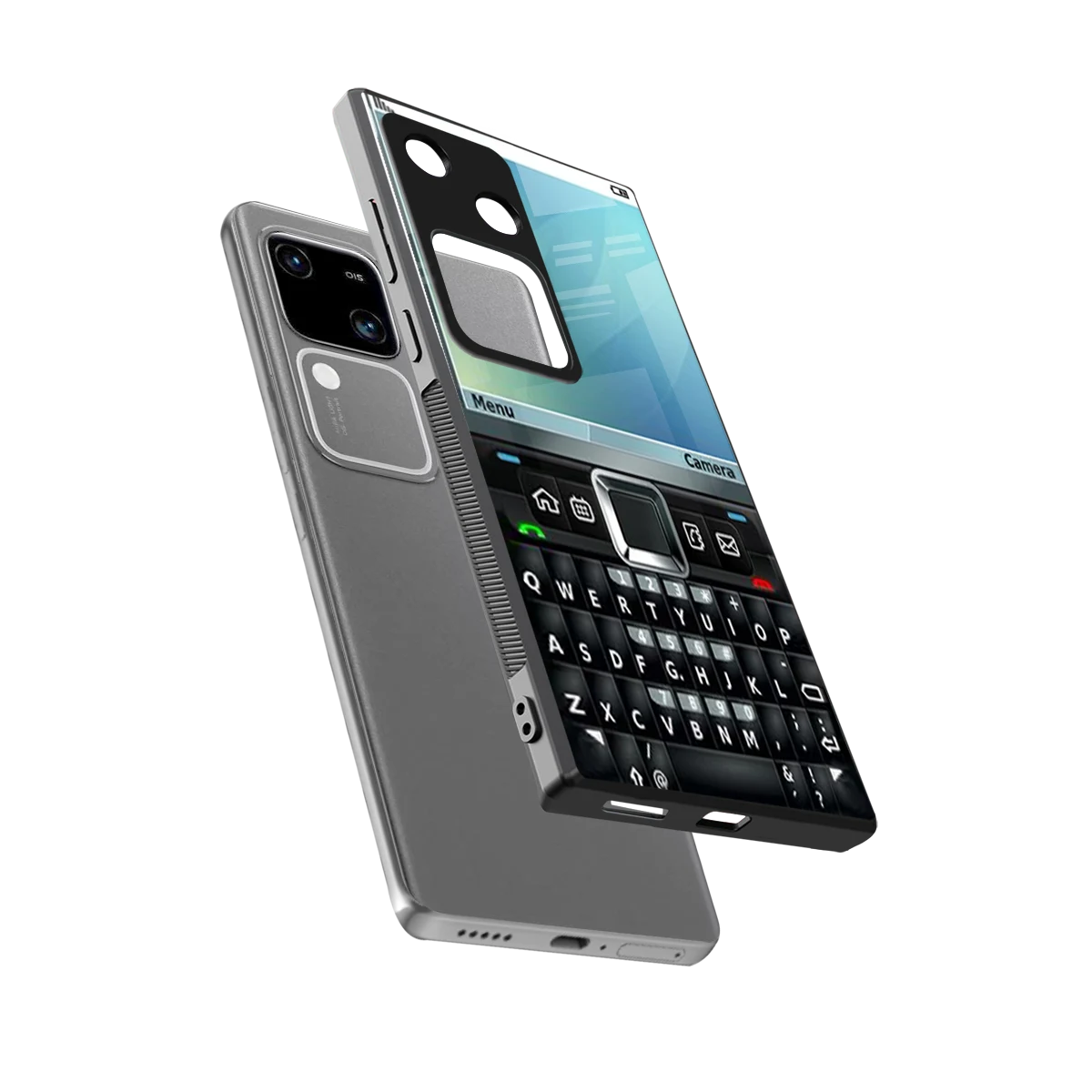 Qwerty Keypad sleek vivo v30 cover with tempered glass back and TPU edges