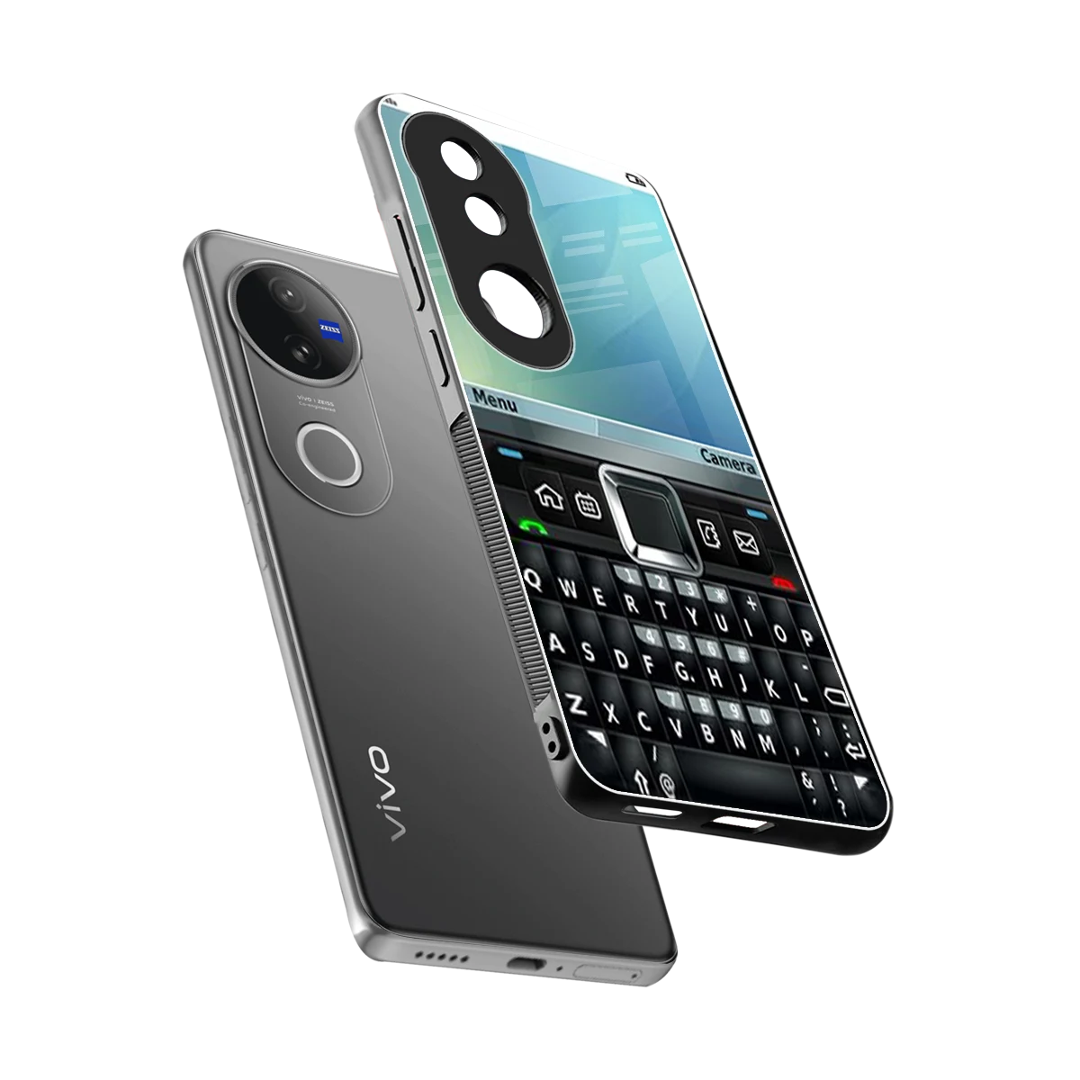 Qwerty Keypad sleek vivo v50 cover with tempered glass back and TPU edges