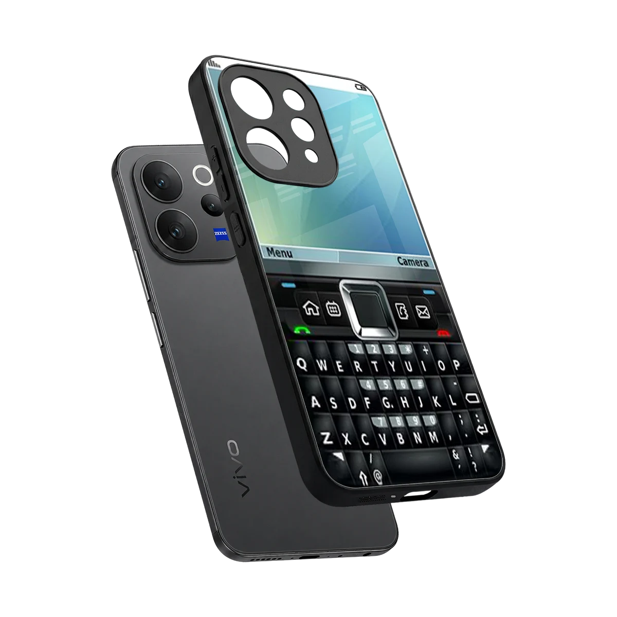 Qwerty Keypad sleek vivo v70 cover with tempered glass back and TPU edges
