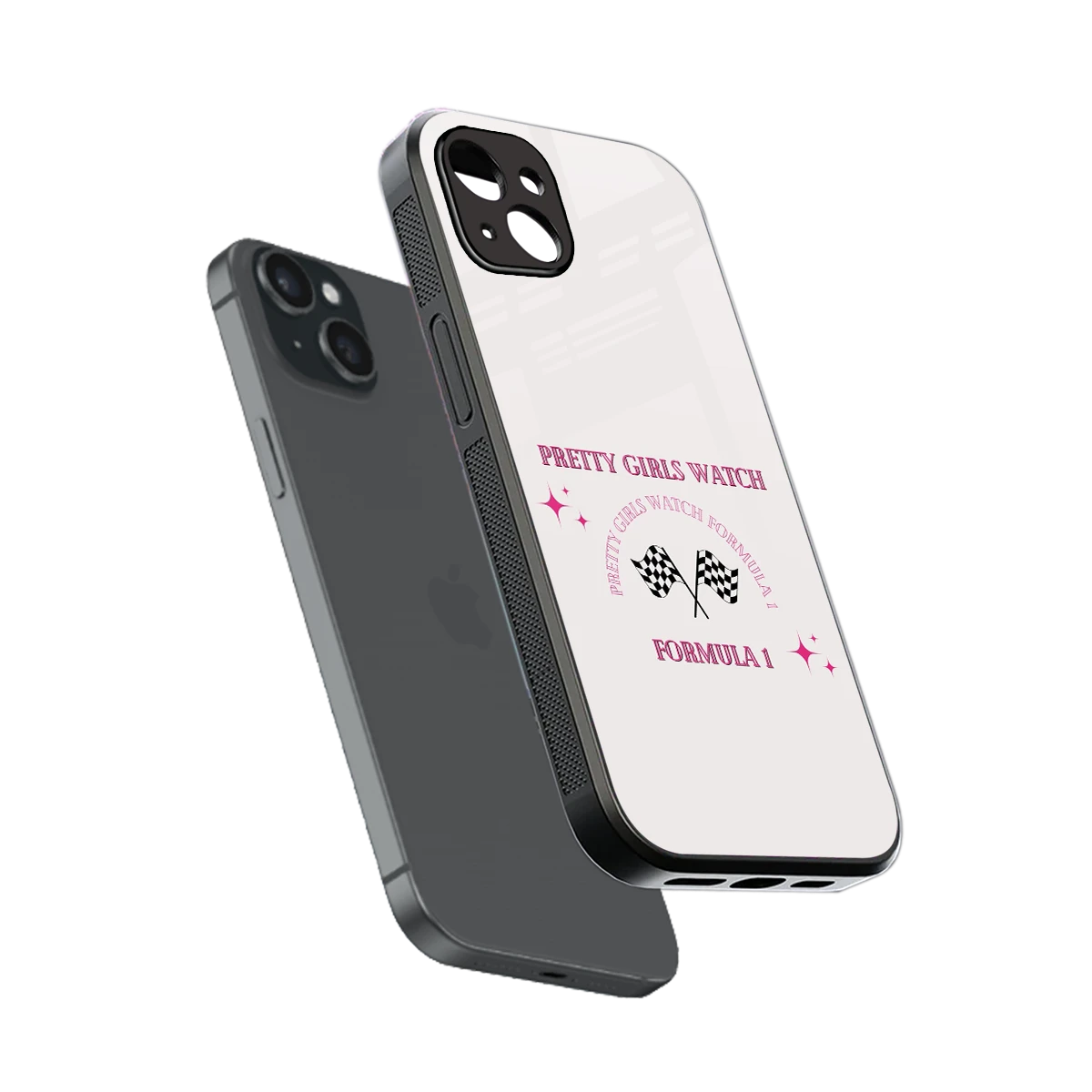 Racing Babe sleek iphone 14 plus cover with tempered glass back and TPU edges