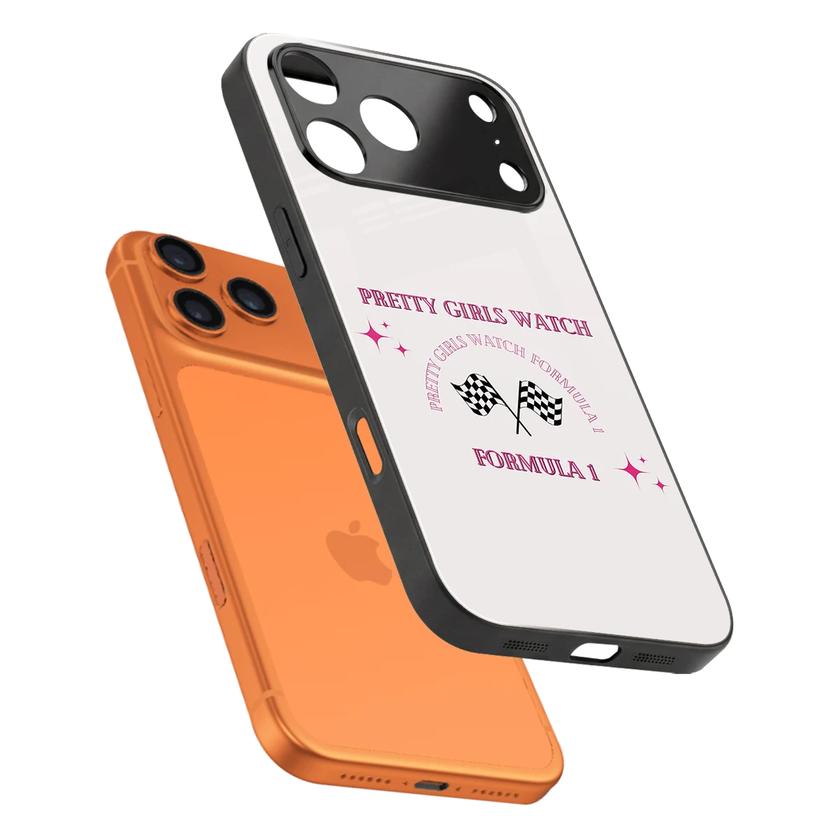 Racing Babe sleek iphone 17 pro cover with tempered glass back and TPU edges