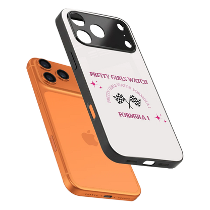 Racing Babe sleek iphone 17 pro cover with tempered glass back and TPU edges