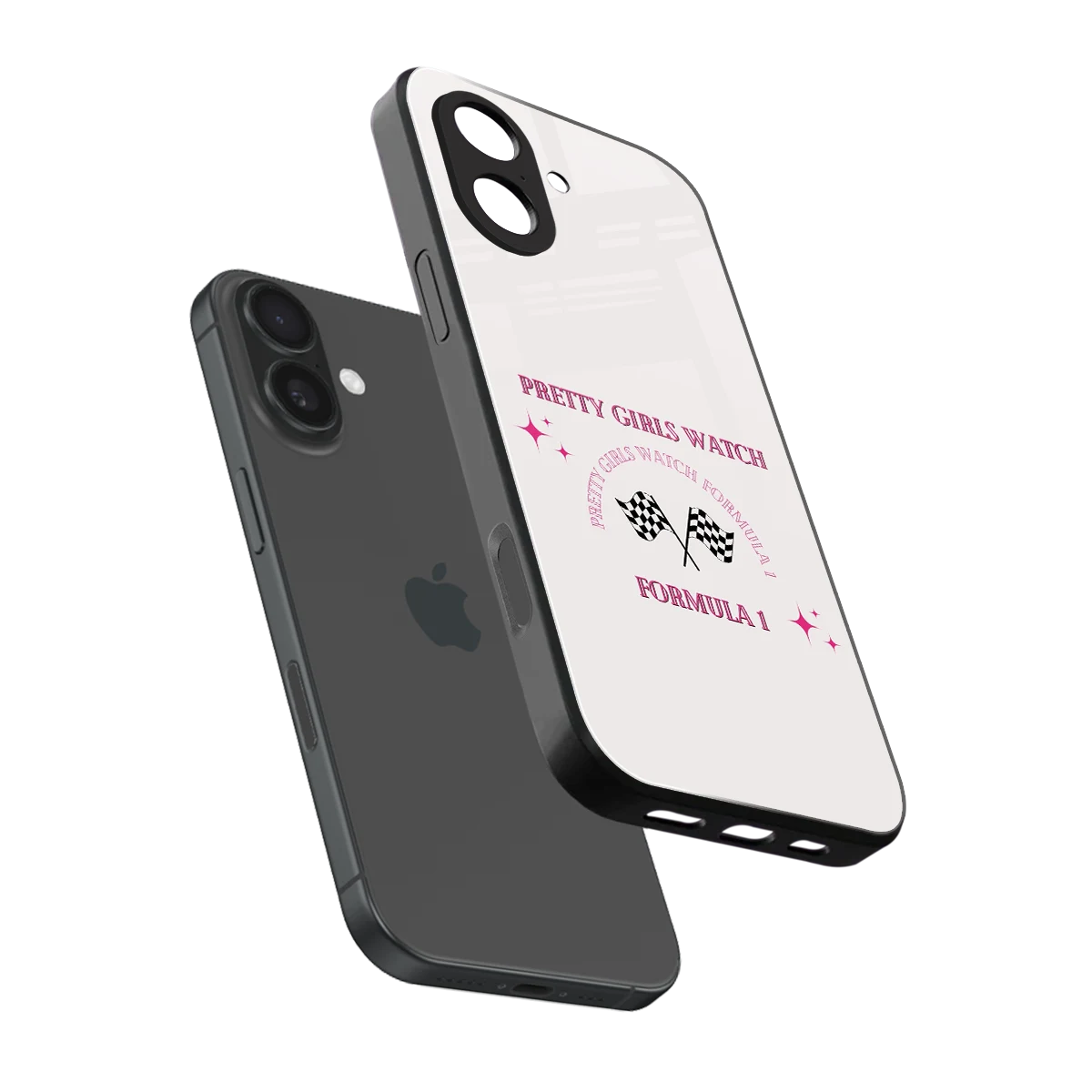 Racing Babe sleek iphone 17 cover with tempered glass back and TPU edges