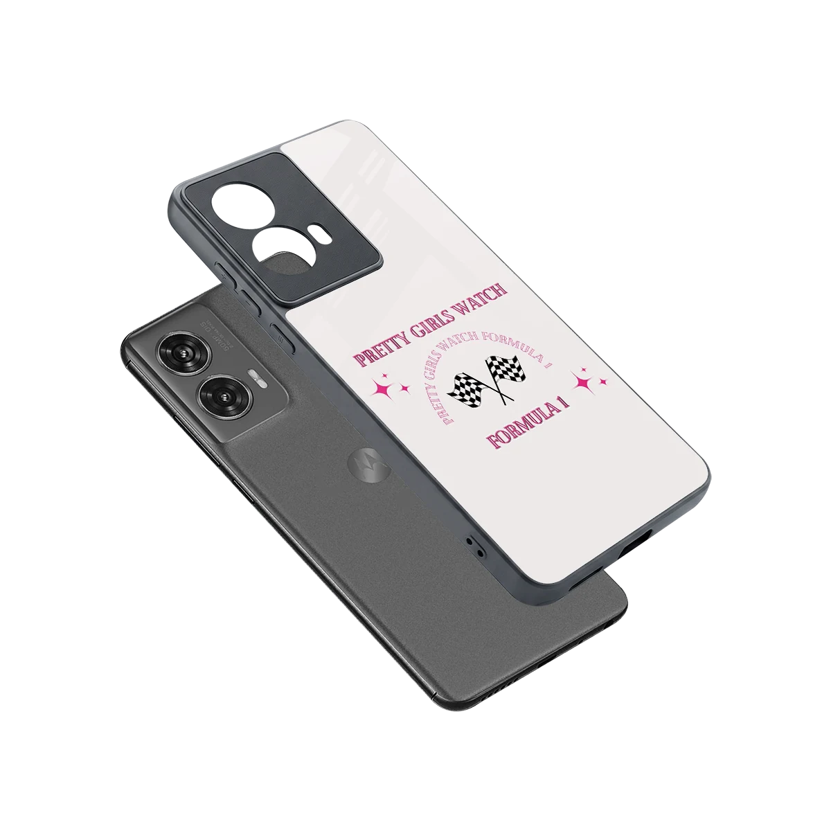 Racing Babe sleek motorola edge 50 fusion cover with tempered glass back and TPU edges