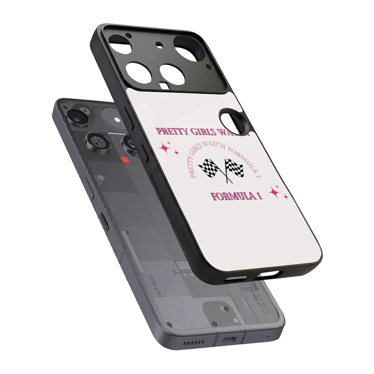 Racing Babe sleek nothing phone 3 cover with tempered glass back and TPU edges