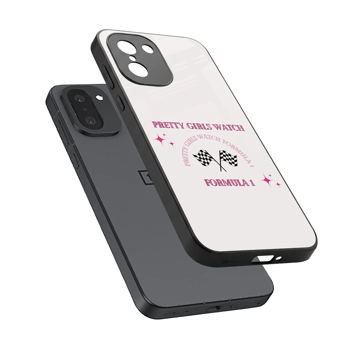 Racing Babe sleek oneplus 15r cover with tempered glass back and TPU edges