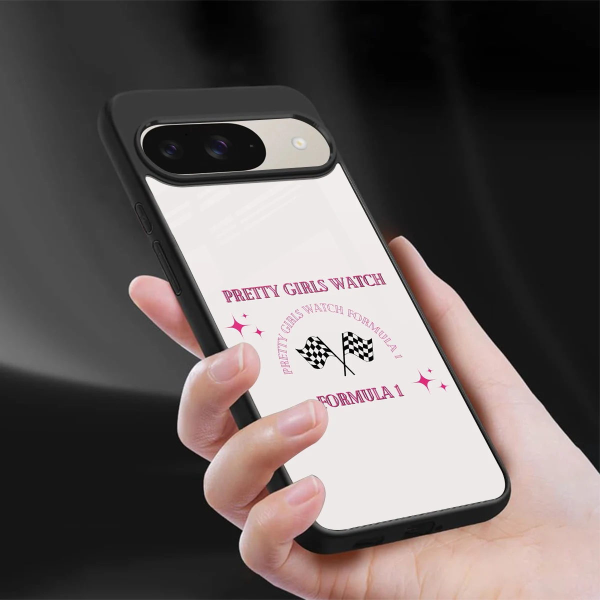 Racing Babe sleek google pixel 9 cover with tempered glass back and TPU edges