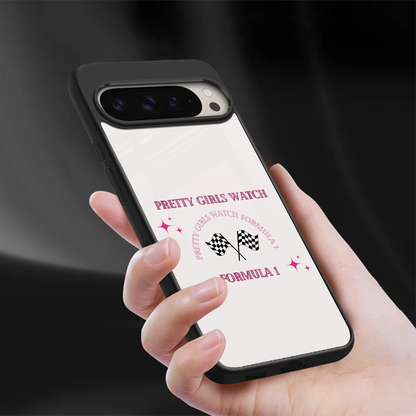 Racing Babe sleek google pixel 9 pro cover with tempered glass back and TPU edges