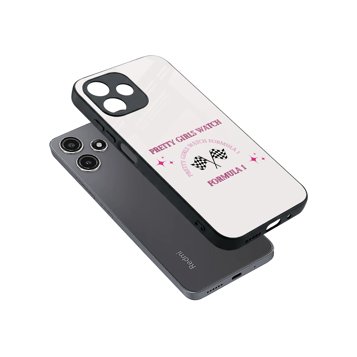 Racing Babe sleek redmi 12 5g cover with tempered glass back and TPU edges