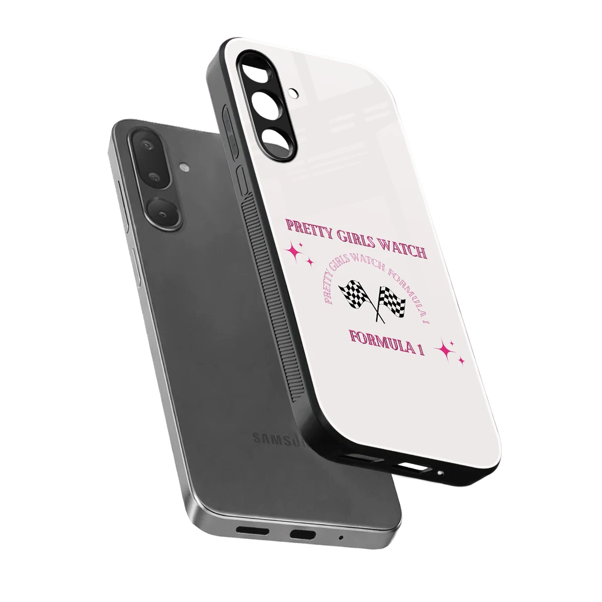 Racing Babe sleek samsung galaxy m56 5g cover with tempered glass back and TPU edges