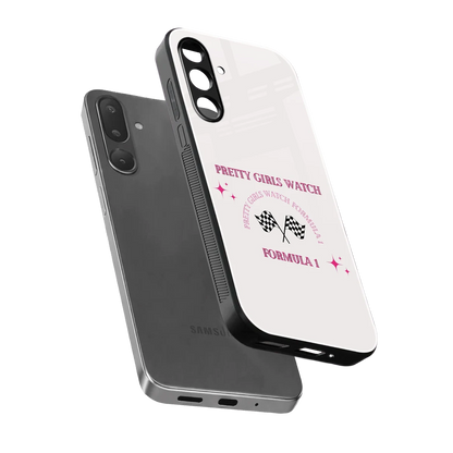 Racing Babe sleek samsung galaxy m56 5g cover with tempered glass back and TPU edges
