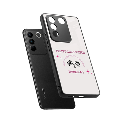 Racing Babe sleek vivo v27 5g cover with tempered glass back and TPU edges