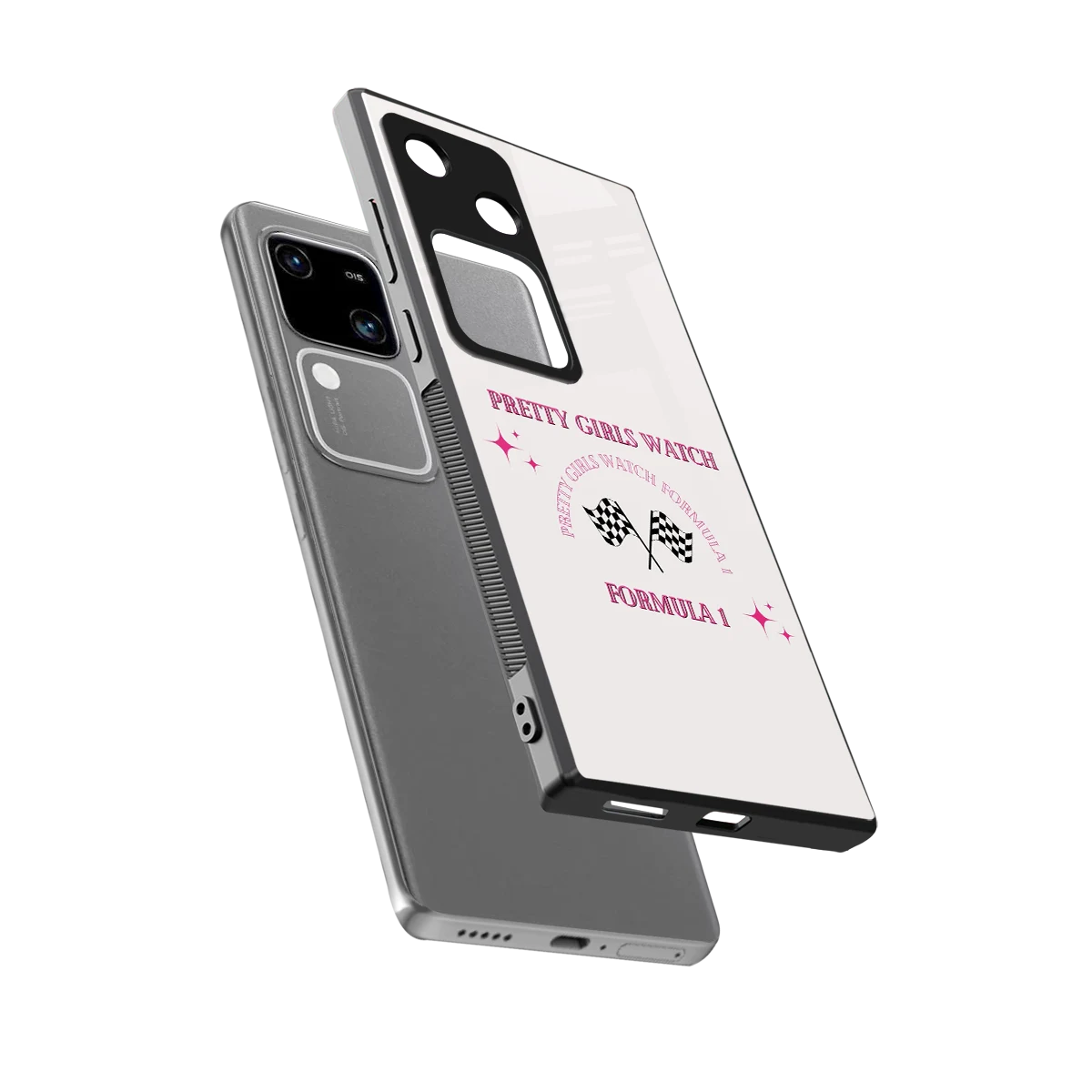 Racing Babe sleek vivo v30 cover with tempered glass back and TPU edges