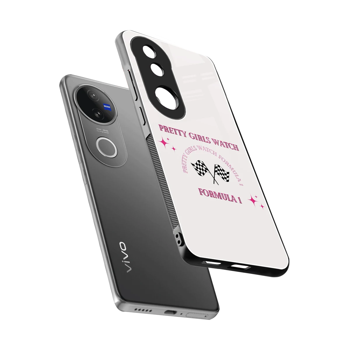 Racing Babe sleek vivo v50 cover with tempered glass back and TPU edges