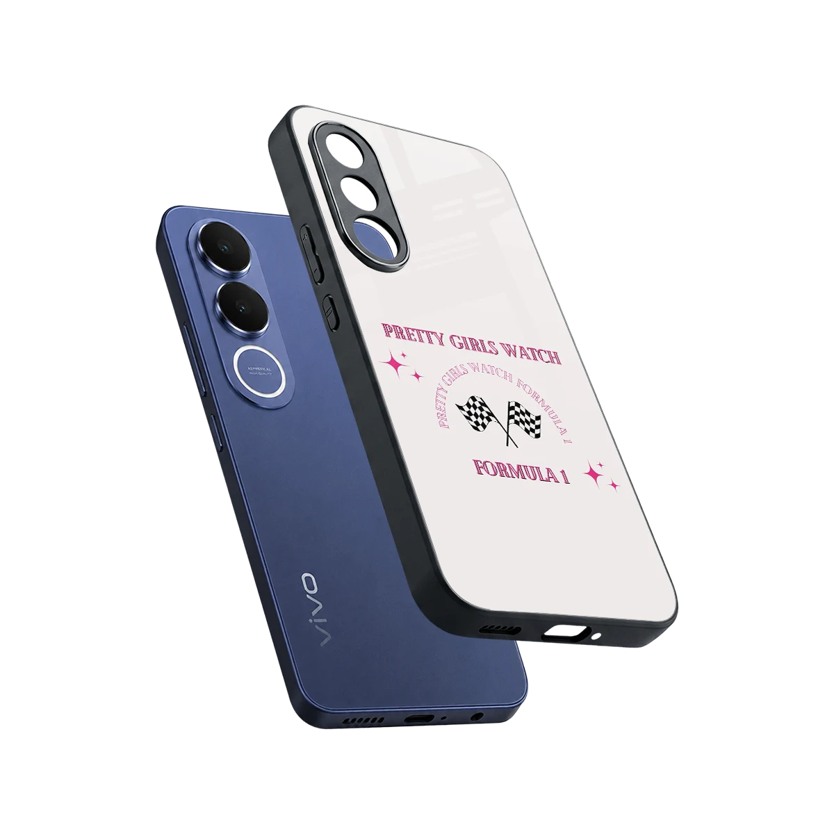 Racing Babe sleek vivo v70 fe cover with tempered glass back and TPU edges