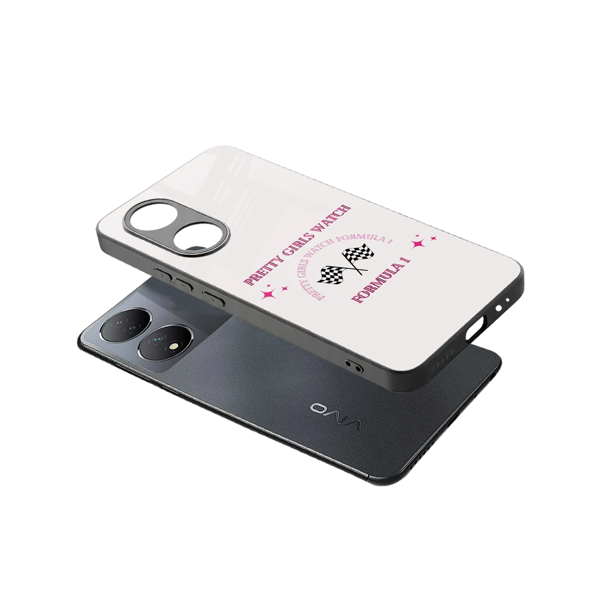 Racing Babe sleek Vivo-y100 cover with tempered glass back and TPU edges