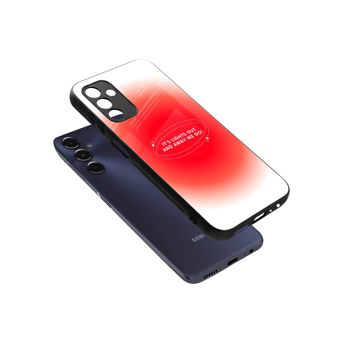 Racing Spirit sleek samsung galaxy m14 5g cover with tempered glass back and TPU edges