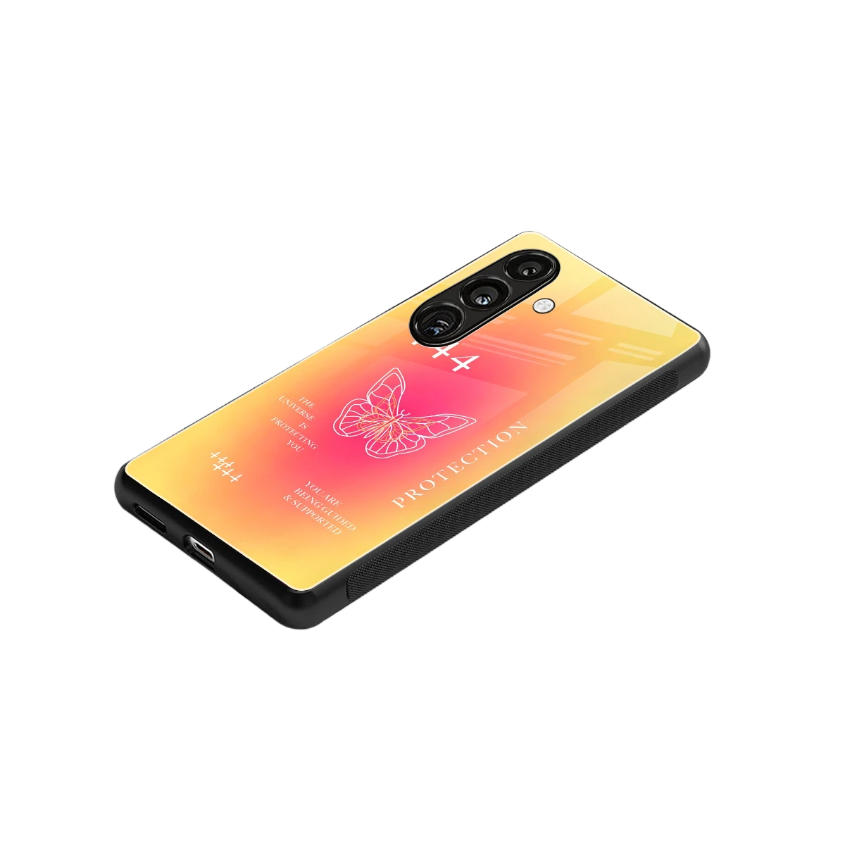 Radiant 444 stylish phone case for samsung galaxy s25 | glossy glass and slim fit