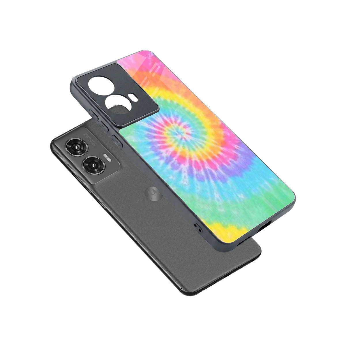 Rainbow sleek motorola edge 50 fusion cover with tempered glass back and TPU edges