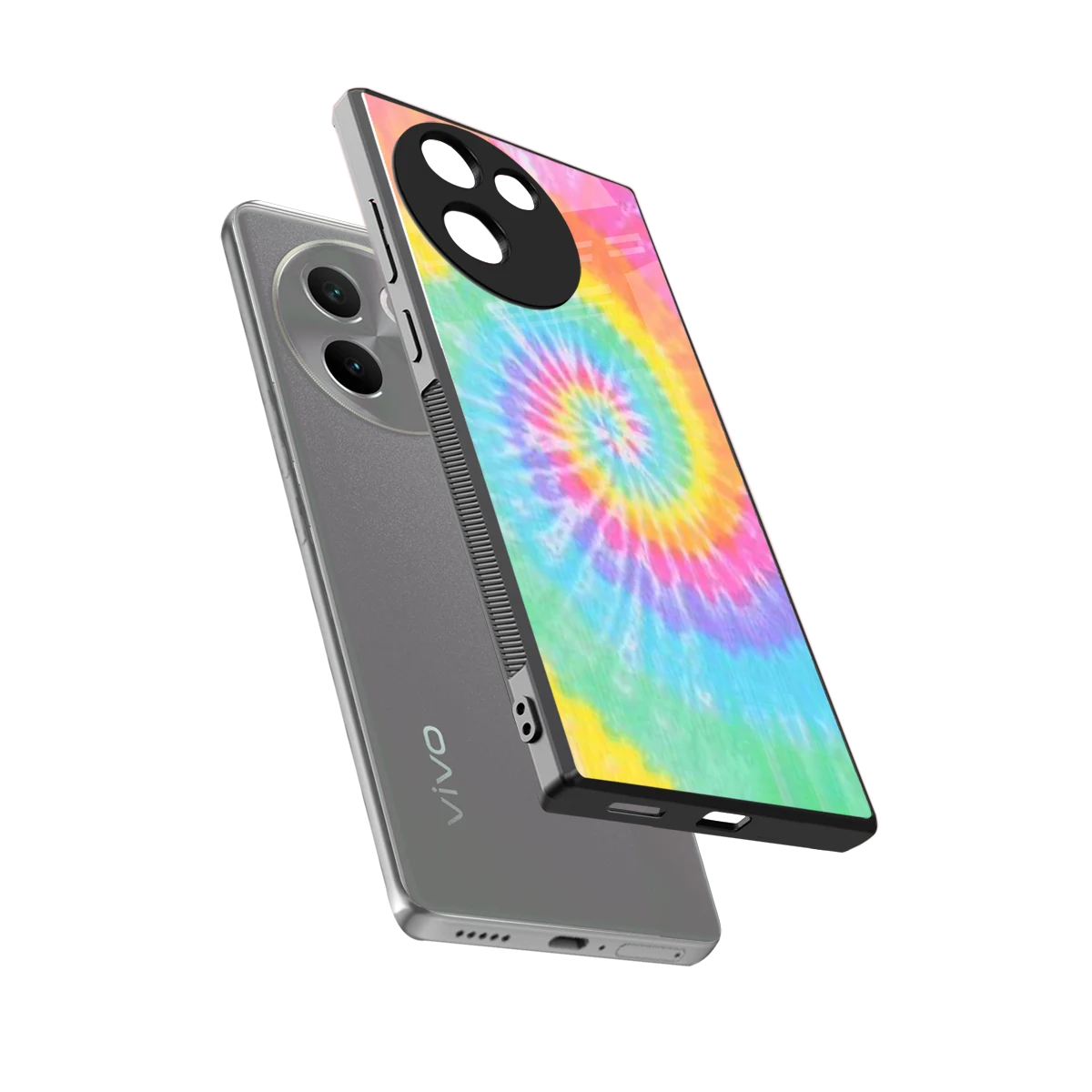 Rainbow sleek vivo v30e cover with tempered glass back and TPU edges