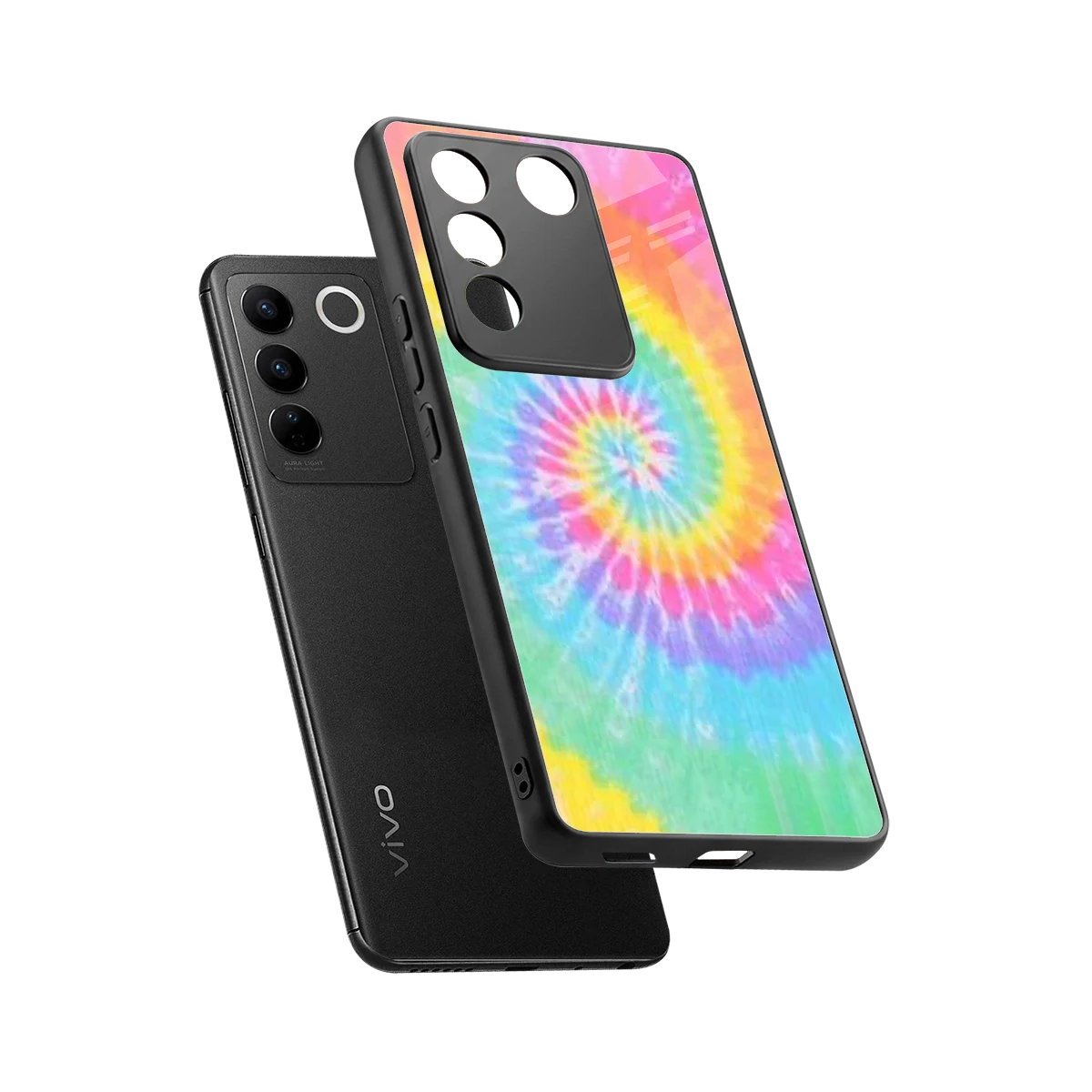 Rainbow sleek vivo v27 5g cover with tempered glass back and TPU edges
