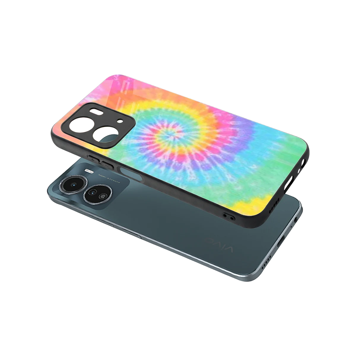 Rainbow sleek vivo y16 cover with tempered glass back and TPU edges