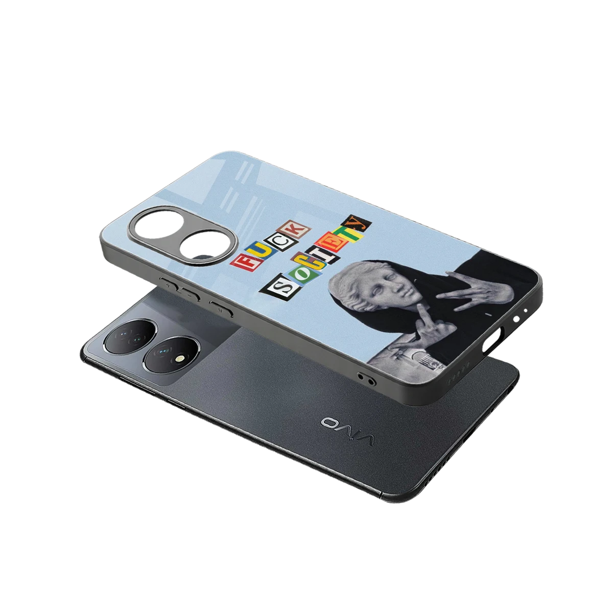 Rebel Mind sleek Vivo-y100 cover with tempered glass back and TPU edges
