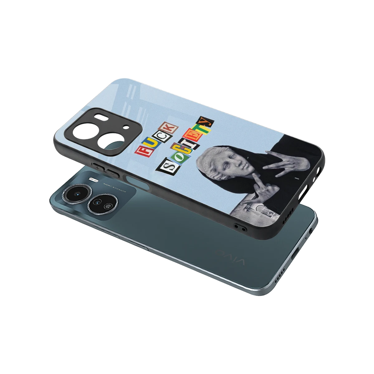 Rebel Mind sleek vivo y16 cover with tempered glass back and TPU edges