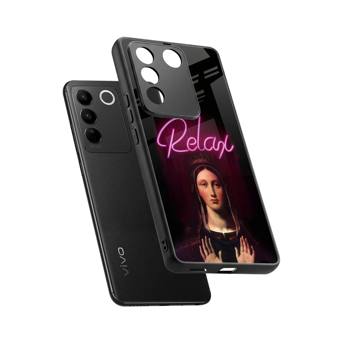 Relax sleek vivo v27 5g cover with tempered glass back and TPU edges