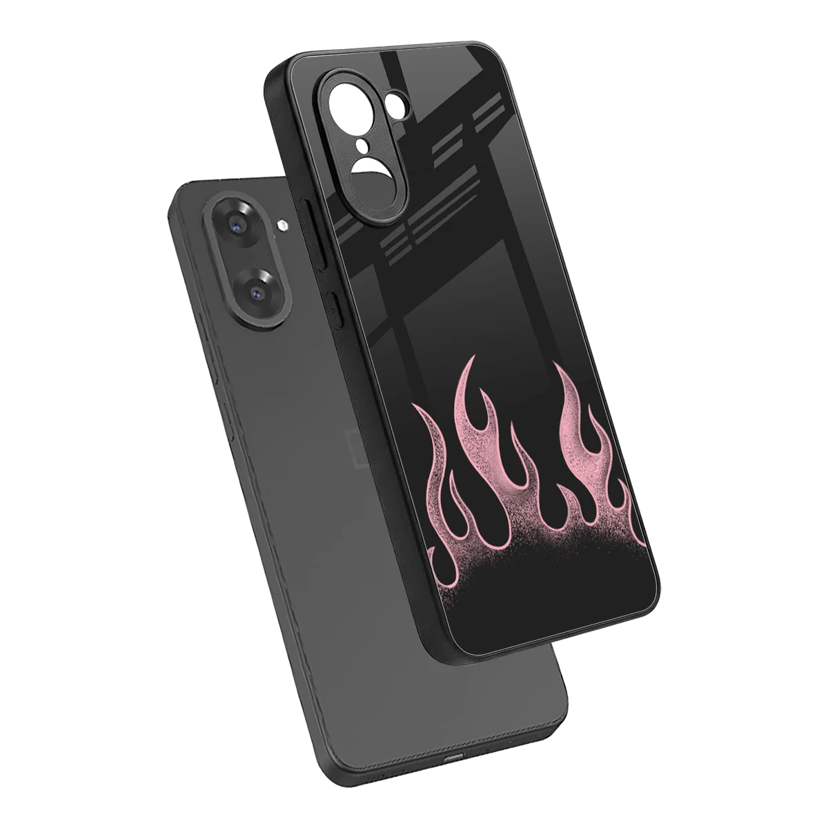Retro Pink Flames sleek oneplus nord ce5 5g cover with tempered glass back and TPU edges