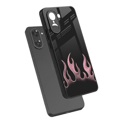 Retro Pink Flames sleek oneplus nord ce5 5g cover with tempered glass back and TPU edges