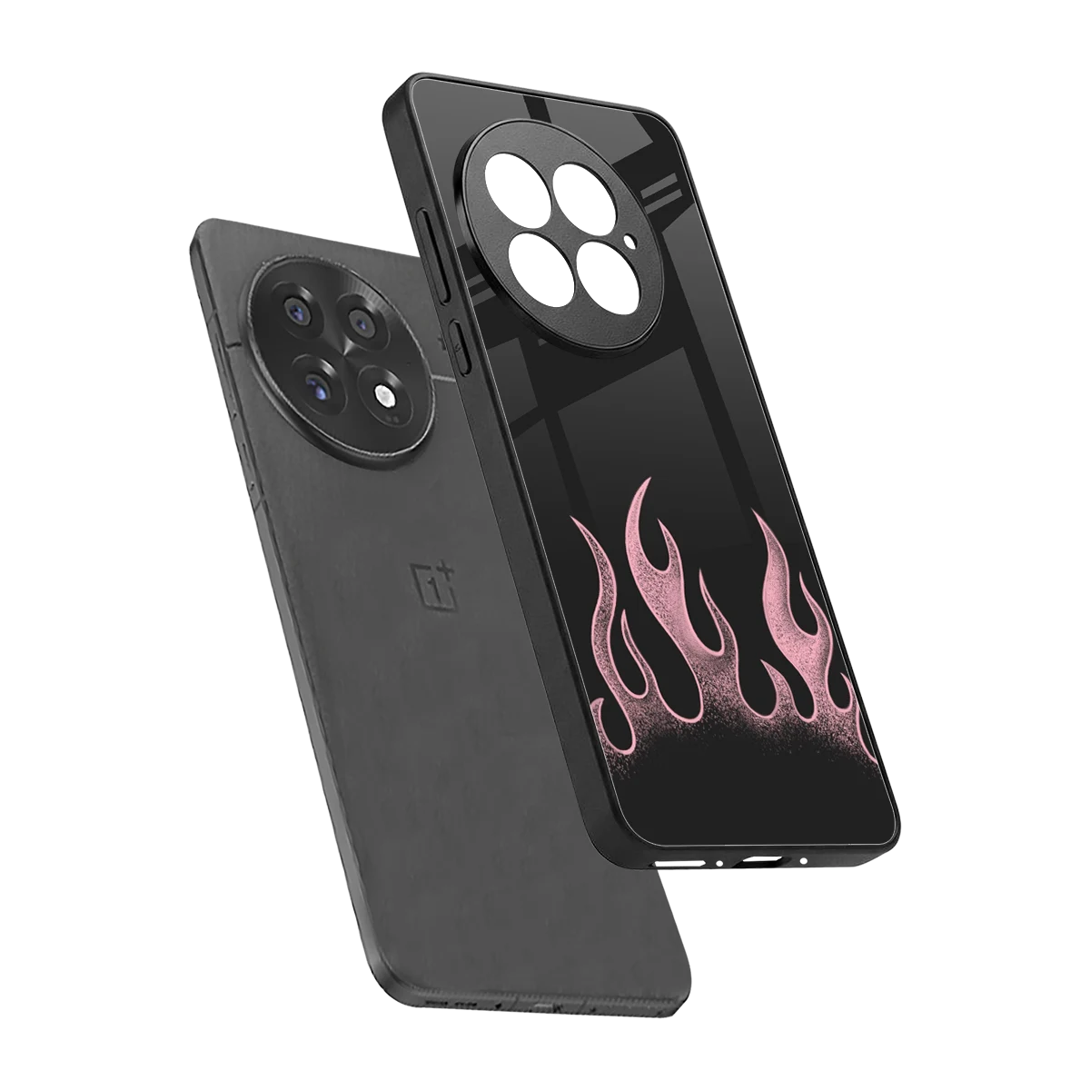 Retro Pink Flames sleek oneplus 13 cover with tempered glass back and TPU edges