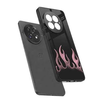 Retro Pink Flames sleek oneplus 13 cover with tempered glass back and TPU edges