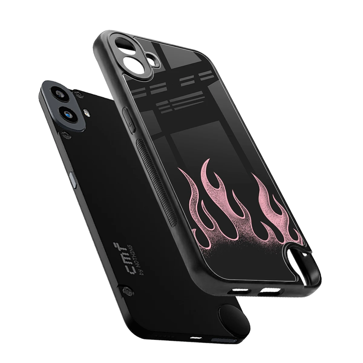 Retro Pink Flames sleek cmf nothing phone 1 cover with tempered glass back and TPU edges