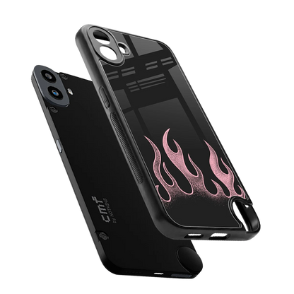 Retro Pink Flames sleek cmf nothing phone 1 cover with tempered glass back and TPU edges