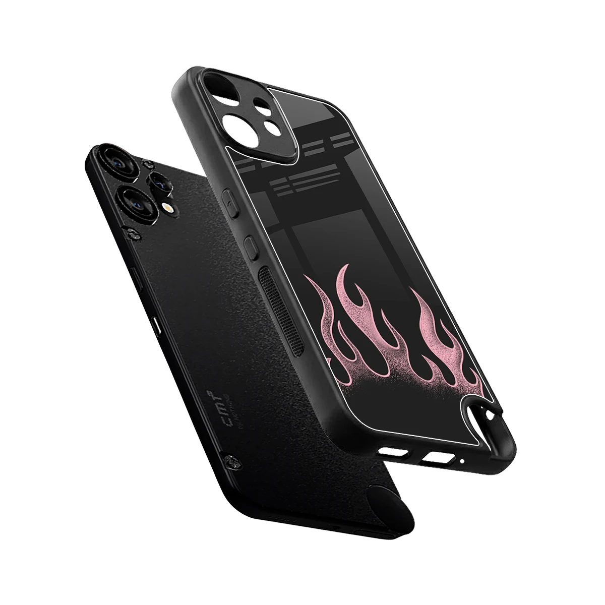 Retro Pink Flames sleek cmf nothing phone 2 pro cover with tempered glass back and TPU edges