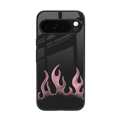 Retro Pink Flames back phone cover | glass case for google pixel 10 pro xl