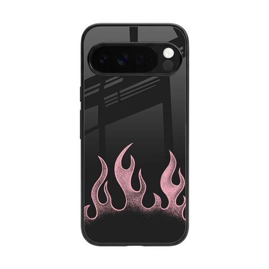 Retro Pink Flames back phone cover | glass case for google pixel 10 pro xl