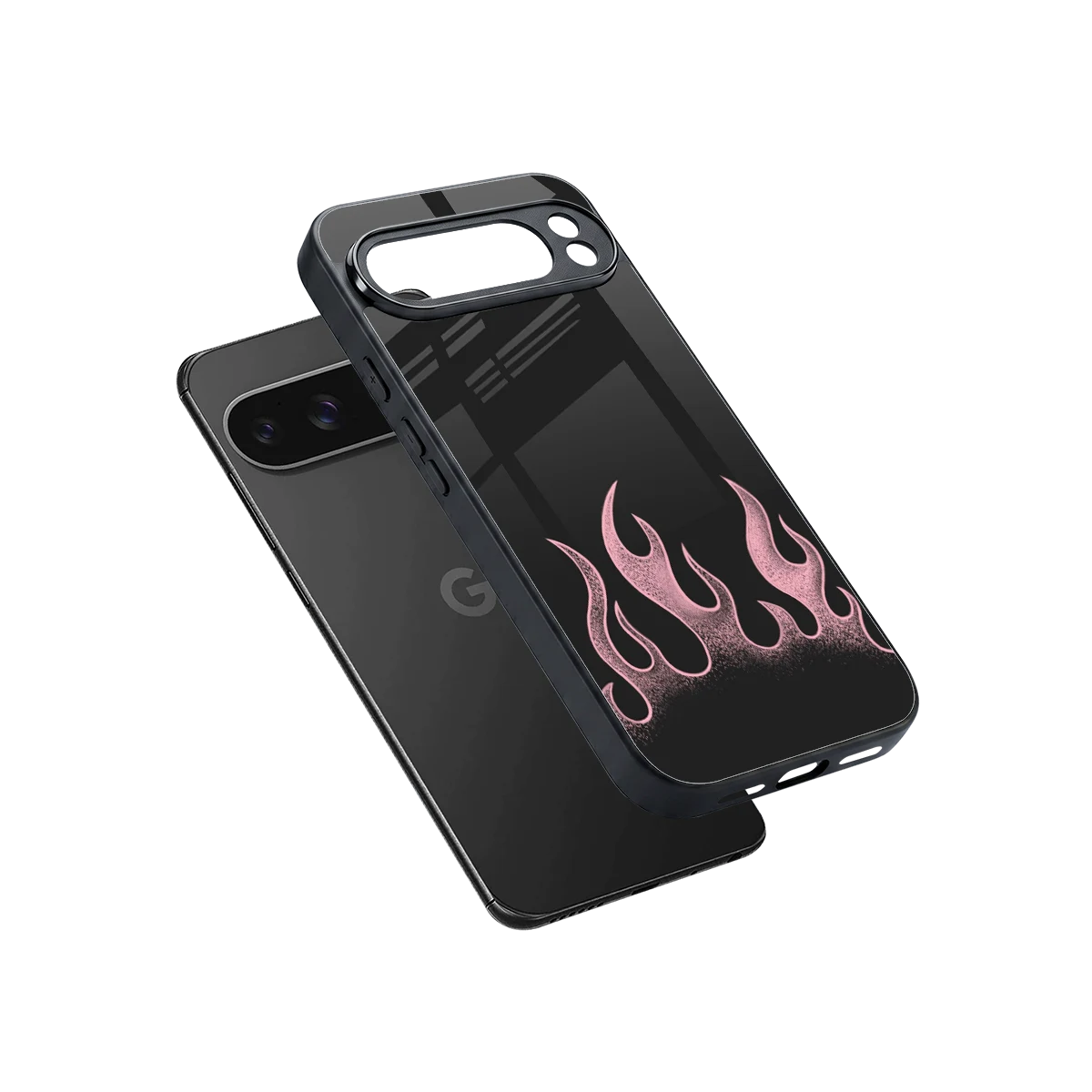Retro Pink Flames sleek google pixel 10 pro xl cover with tempered glass back and TPU edges
