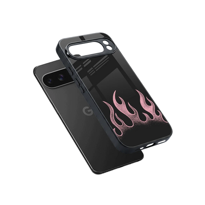 Retro Pink Flames sleek google pixel 10 pro xl cover with tempered glass back and TPU edges